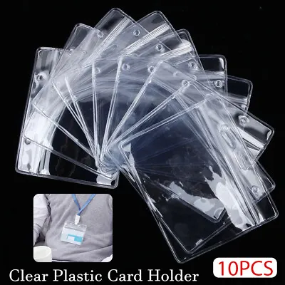 10x Clear Waterproof Plastic ID Card Bus Pass Holders Badge Lanyard 98mm X 82mm • £2.90