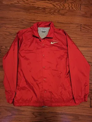 Nike Jacket Mens 2XL Red Long Sleeve Snap Vintage Y2K Windbreaker Swoosh • $25.99