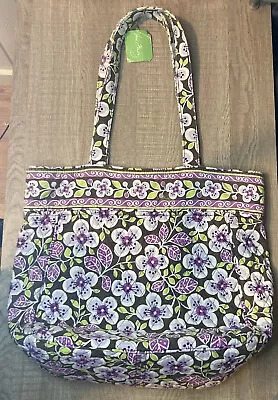 Vera Bradley Tote Plum Petals Retired Purple Floral Quilted Lg Travel Purse/Bag • $28.05