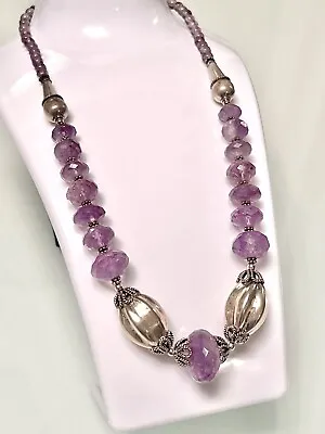 Vint🐪moroccan Berber 925 Ss~faceted/grad Amethyst Quartz Necklace 18”~155grs • $299