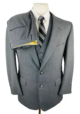 Vintage Cricketeer Mens 42R Gray Stripe 3 Piece Suit W/ Vest & Dress Pants 36x28 • $174.98