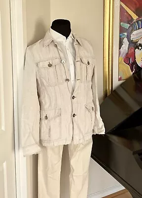 Zara Men 100% Linen Jacket Safari With Pockets Size 38 M Casual • $49.95