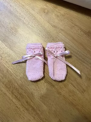 Hand Knitted Baby Mittens In Baby Pink Size 0-3 Months • £3.20