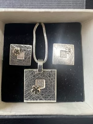 Linda MacDonald Designer Jewellery Set - Silver And 9ct Gold Necklace & Earrings • £60