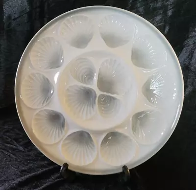 Vintage French Majolica 12 Oyster Seafood Platter 13  ORCHIES MOULIN DES LOUPS • $69