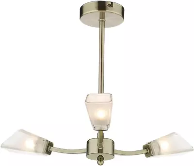 3 X Ceiling Light Fittings By DAR - Wolsey 3 Light Semi Flush In Antique Brass • £24.99