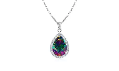 Women's 925 Sterling Silver 4.00 CTTW Mystic Topaz Pear Cut Pendant Necklace 18  • $13.99