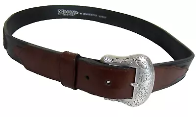 Nocona Mens Ranger Belt Size 44 Brown Braided Leather Silver Buckle • $22.13