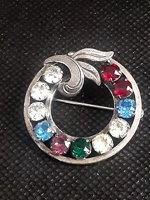 Van Dell Sterling Silver Prong Set Multi Color Stone Open Work Round Brooch/pin • $21