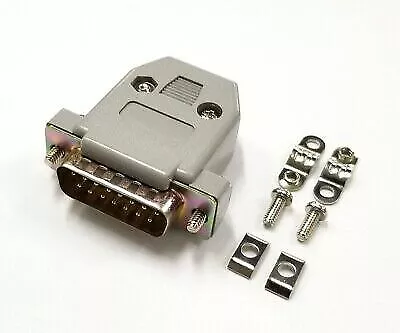 DB 15 Pin Male D-Sub Cable Mount Connector W/ Plastic Cover & Hardware DB15 • $2.99