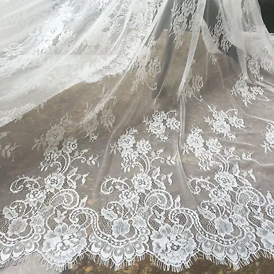 Long Chantilly Bridal Dress Lace Eyelash Floral Dancing Costume Fabric 3 Meters • £30.99