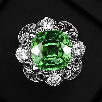 Charming Green Tsavorite Garnet Cushion 12CT 925 Sterling Silver Handmade Rings • $40.39