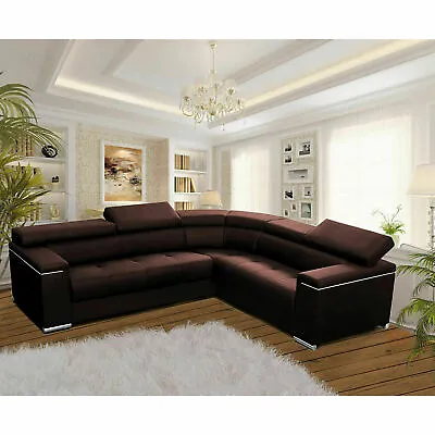 Corner Sofa Bed SILVA 1 Dark Brown Eco Faux Leather Storage Sleeping Function • £1329