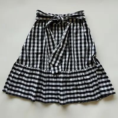 J Crew Tie Waist Midi Skirt Black White Check Women's Size 4 Gingham Pockets Zip • $24