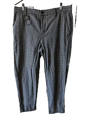 Zara Man Size 34x26 Straight Leg Checkered Plaid Gray Black White 4 Pocket Pants • $10