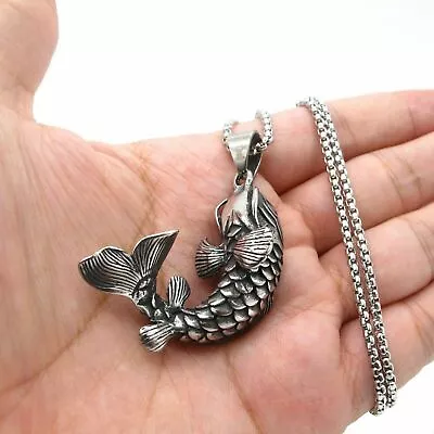 Mens Fishing Articulated Fish Pendant Necklace Vintage Stainless Steel 3D Gift • $7.99