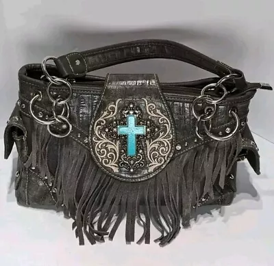 Montana West Turquoise Fringe Cross Western Shoulder Bag Clean  • $27.99