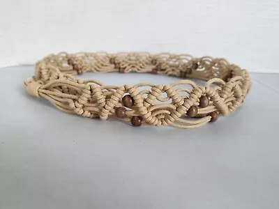 Macrame Woven Belt With Wooden Beads Tassel Natural Ivory Boho Hippie Small? • $10.19
