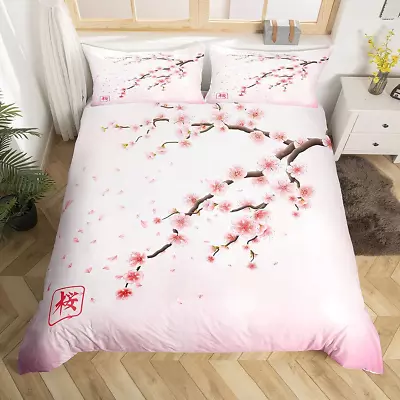 Cherry Blossoms Bedding Set Japanese Style Romantic Theme Pink Comforter Cover S • $73.72