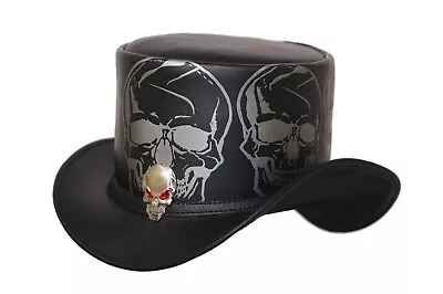 Top Hat Red Eye Skull Leather Top Hat Steampunk Top Hat Gothic Top Hat Biker • $74.28