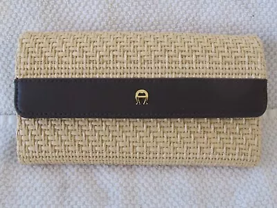 Lovely Vintage Etienne Aigner Wallet Woven Straw & Leather Wallet 7.5 X 4 New • $26.95