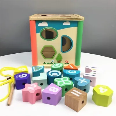 Wooden Cube Multi Shape Sorter Stem For Baby Sorting And Matching Activity Cube • £9.99
