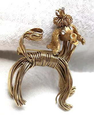 Vintage Gold Tone Wire Wrapped Poodle Dog Brooch Pin Rhinestone • $15