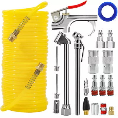 20pcs Air Compressor Accessory Kit 25Ft Recoil Air Hose Gun Nozzles Set 1/4  NPT • $21.90