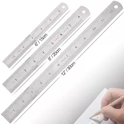 Ruler Set 6 8 12 Inch Metal Ruler With Inch Metric 3 Pcs Stainless-FREE DELIVERY • $9.98