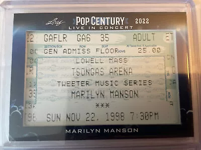 2022 Leaf Pop Century Live In Concert: Marilyn Manson 1998 Authentic Ticket Stub • $49