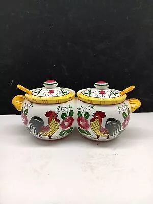 PY Ucagco Rose & Rooster Early Provincial Double Condiment Jar • $25