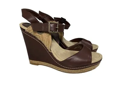 Mossimo Brown Faux Leather High Heel Wedge Ankle Strap Open Toe Sandals Women 9 • $15.99