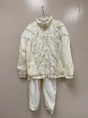 Vintage EVR Rousso Nylon Parachute Track Wind Suit Med Cream/ Gold 2 Piece • $40