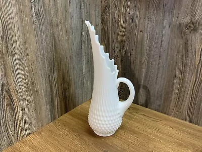 Mid Century Vase Hobnail White Milk Glass Stretch Swung Footed Applied Handle I4 • $39.99