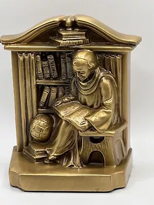 Vtg USA Philadelphia Manufacturing PM Solid Brass Bookend Monk Bishop Scholar  • $34.95