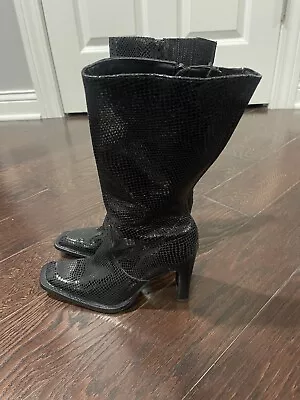 Vintage Mia 90s Leather Snakeskin Mid Calf Y2K Boots  Block Heel 6 1/2M • $58.99