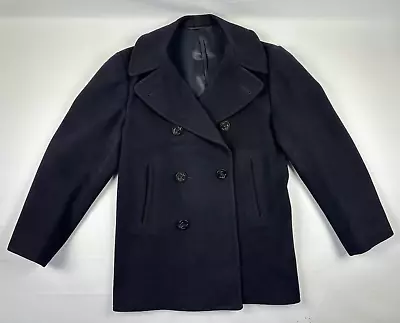 Vintage US Naval Military 100% Wool Kersey Dark Navy Blue Peacoat Coat Mans 38R • $89.95