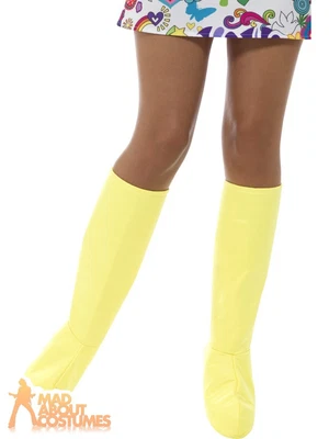 £9.49 • Buy Ladies GoGo Boot Covers Yellow 1960s 70s Hippie Disco Hippy Fancy Dress Womens 
