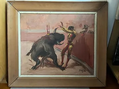 Antique MATADOR PAINTING BULLFIGHTER CANVAS 26  X 30  Framed MEXICO 1960 SIGNED • $499