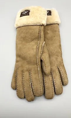 UGG Gloves Suede & Shearling Lined Turn Cuff Sheepskin Chestnut Size S • $44.99