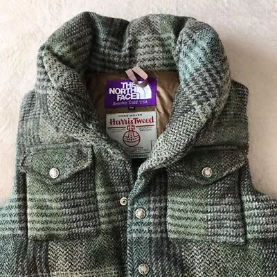 THE NORTH FACE PURPLE LABEL X Harris Tweed Down Vest Check Wool Size XS Used • $310