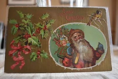 $5 • Buy Edwardian Santa Claus Holding Address Book & Toys 1913 Merry Christmas Postcard