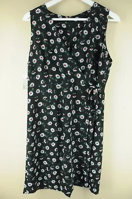 Vintage Women's Black White & Red Floral 90's Dress L Large • $29.99