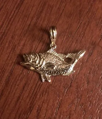 $189.67 • Buy 14k Solid Yellow Gold Open Mouthed Bass Fish Charm Pendant