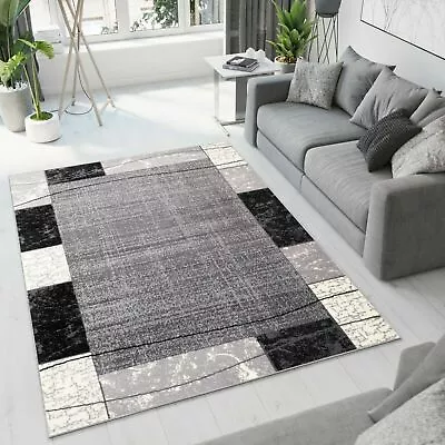 £68.99 • Buy New Rug Modern Design Small Extra Large Short Pile Frame Pattern Grey