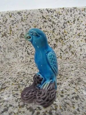 Vintage Chinese Porcelain Majolica Turquoise 3.5  Parrot Figurine Excellent • $19.99