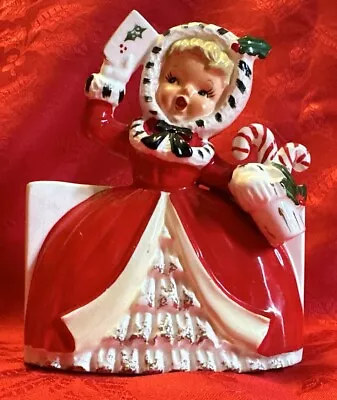 1957 Napco Christmas Girl Planter W Letter Candy Canes Figurine CX2679B Vintage • $129.25