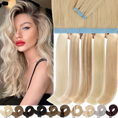 Seamless Tape In Human Hair Extensions Skin Weft Real Russian Remy Hair 16-26IN • $35.25