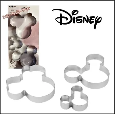 Disney Mickey & Minnie Mouse Stainless Steel Cookie Cutters Shapes Set Of 3 • £5.99