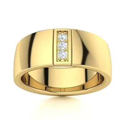 Mens Band Solid 14K Yellow Gold 7.5 Mm 0.09 Ct Round Cut Real Diamond All Sizes • $1550.50